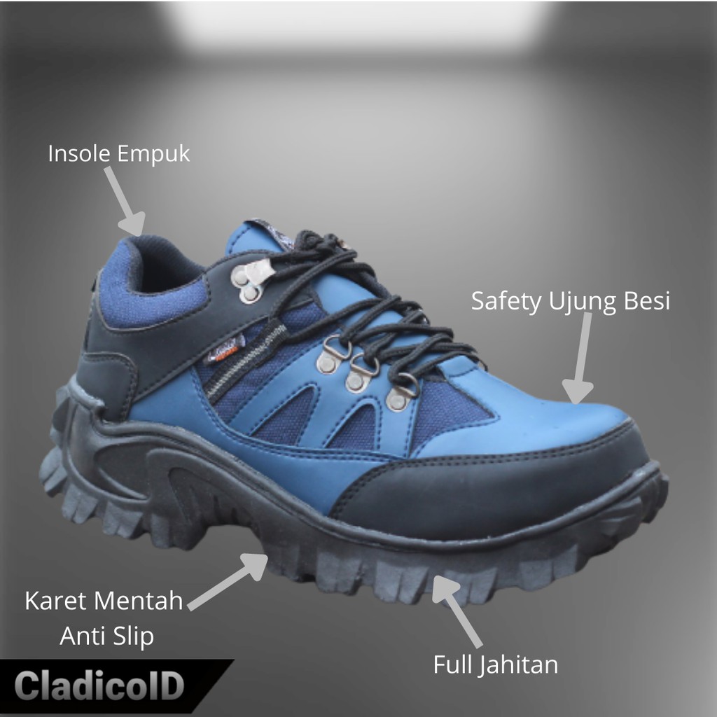 Sepatu Boots Pria Safety Ujung Besi Kualitas Premium Sol Karet Outdoor Kerja Lapangan Proyek Mendaki Gunung Haking Travel Berkendara Sefty Shoes Low Cut