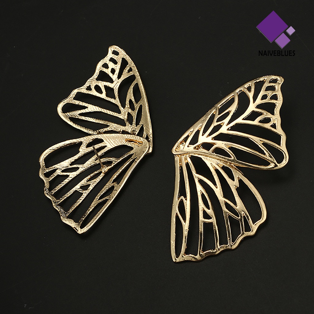 Anting Bentuk Kupu-Kupu Model Hollow Bahan Metal Warna Solid Untuk Wanita