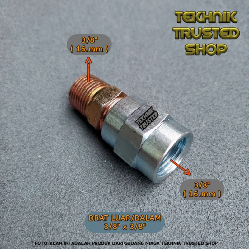 Vlok sok drat luar 3/8" × 3/8" Drat dalam Nepel reducer sambungan Besi