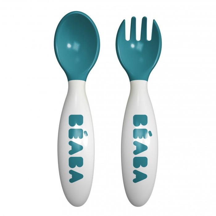 Beaba Set of 2 2nd Age Ergonomic Cutlery - Neon