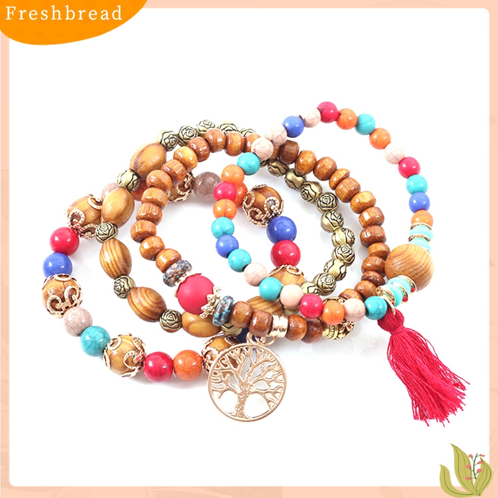 [TERLARIS]4Pcs Unisex Fashion Wooden Beads Tassel Strand Bangle Bracelet Jewelry Gift