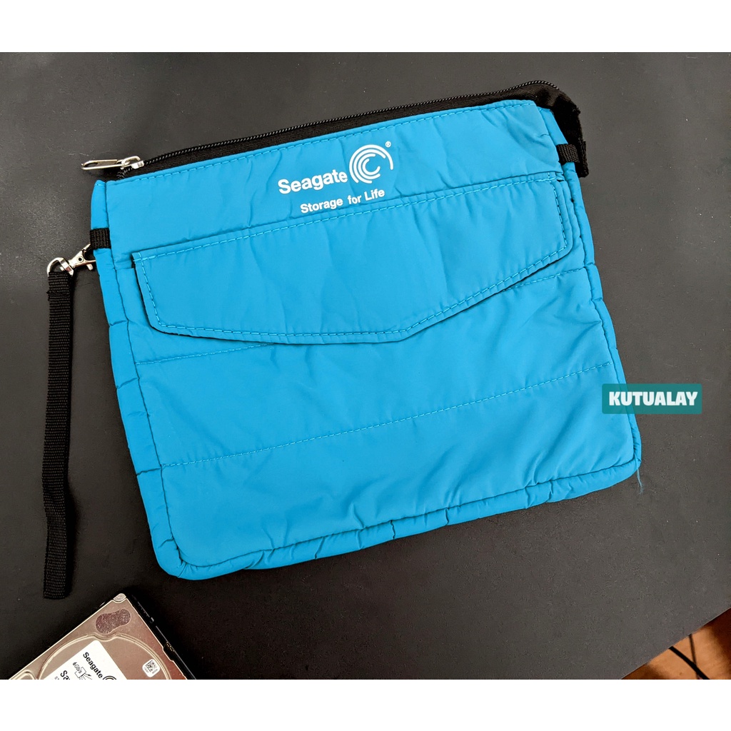 Tas Pouch Seagate Biru Original Merch HDD External Powerbank Tempat Dompet