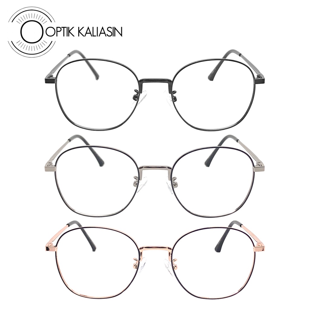 OPTIK KALIASIN - Frame kacamata pria wanita bulat metal besi tipis minus plus anti radiasi photochro