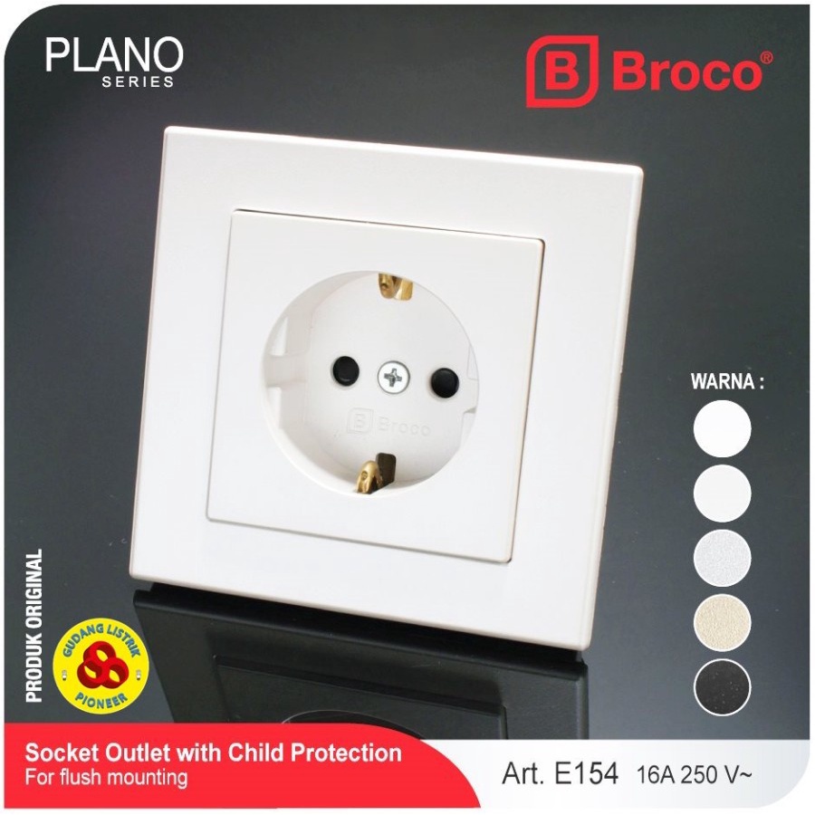 Broco Stop Kontak CP Putih Plano E154 - 55S White Arde Socket