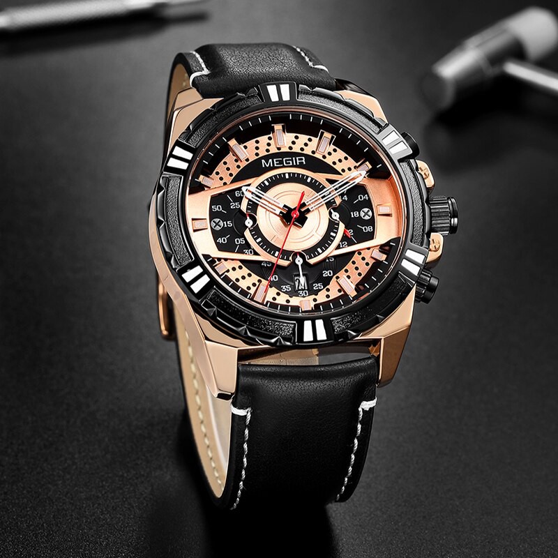 MEGIR 2118 Jam Tangan Pria Analog Chronograph Tali Kulit Luminous WATCHKITE WKOS