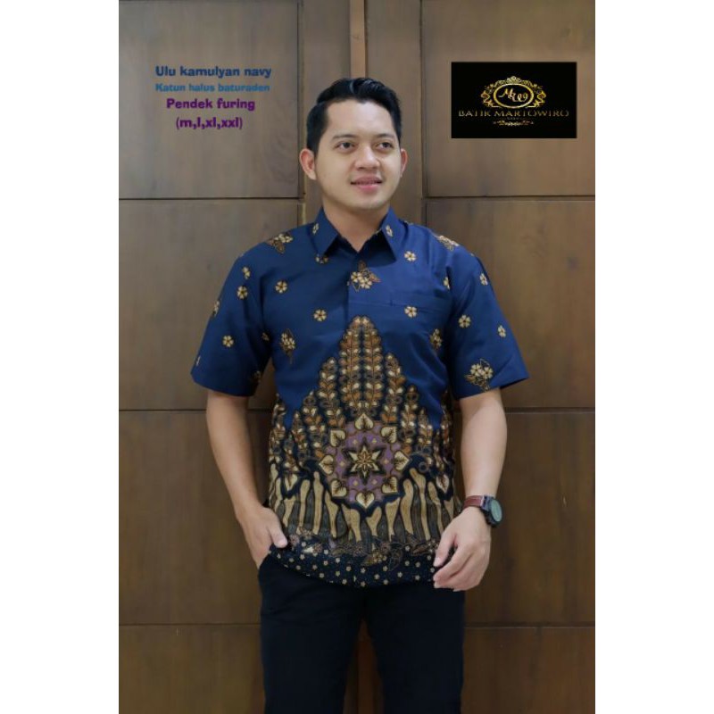 Hem Batik Lengan Pendek Pria KANGEN KAMULYAN NAVY PENDEK