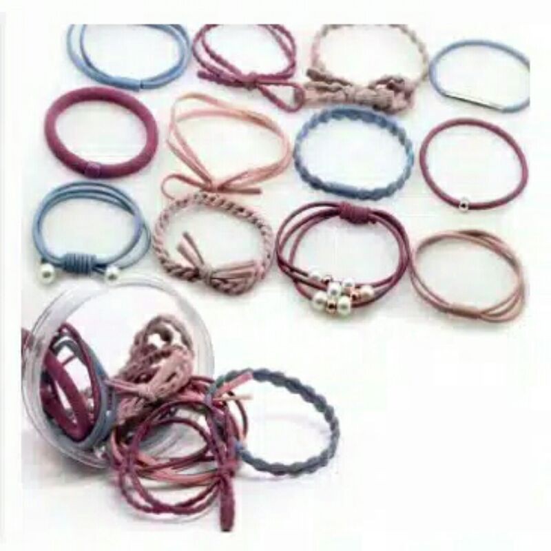Ikat Rambut 12 In 1(  KEMASAN PLASTIK )Fashion Wanita / Accesories Rambut Import / Ikat Rambut-Warna Warni