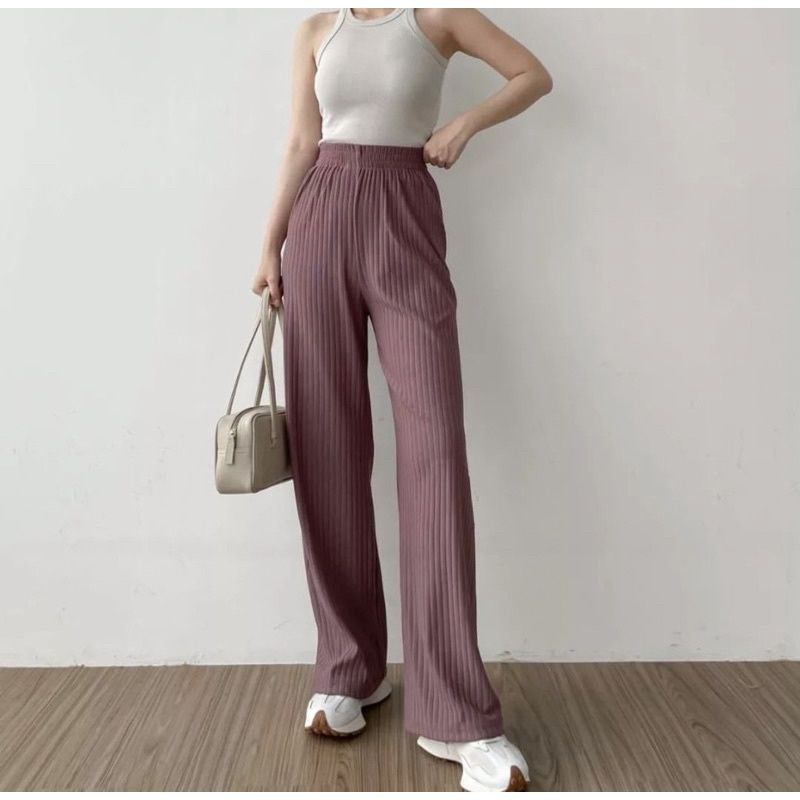 Celana Murah Berkualitas Kulot Knit Premium - Long Cullote Meera Pants - Korean Loose Pants Trousers Wanita - Loungewear - Celana