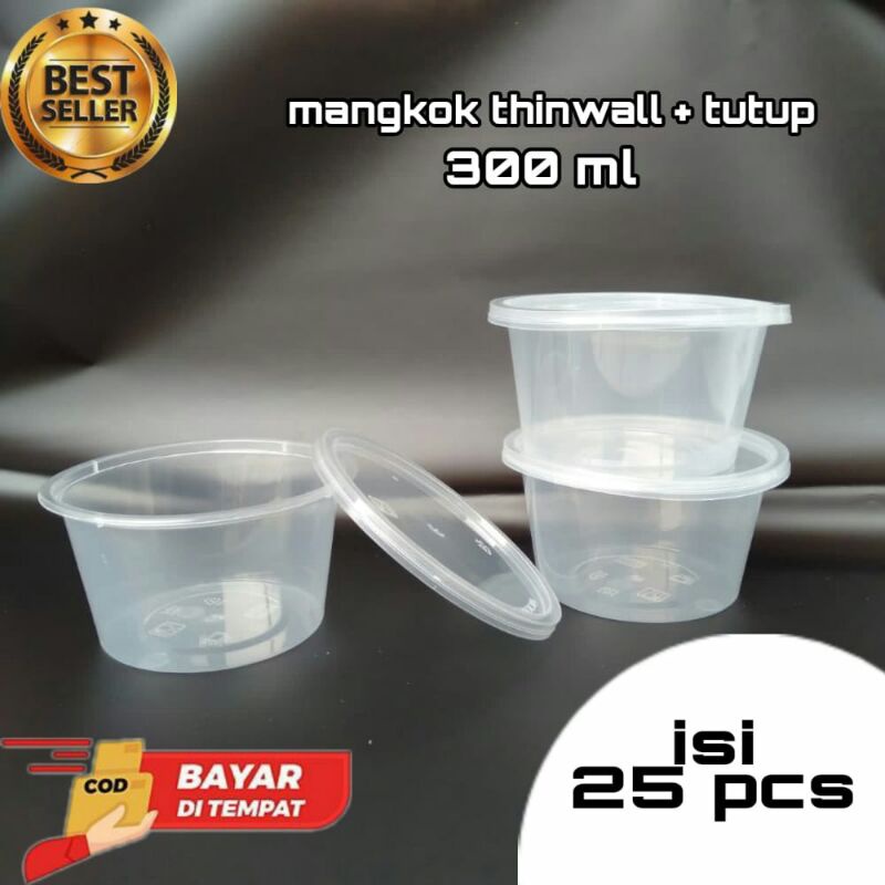 MANGKOK PLASTIK MIKA 300 ML - ISI 25 PCS FOOD CONTAINER - THINWALL ANTI PANAS MICROWAVE CUP MANGKOK 