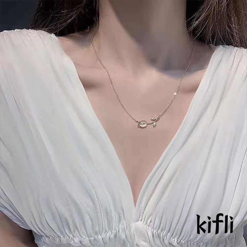 Kalung Rantai Klavikula Desain Tulip Untuk Wanita