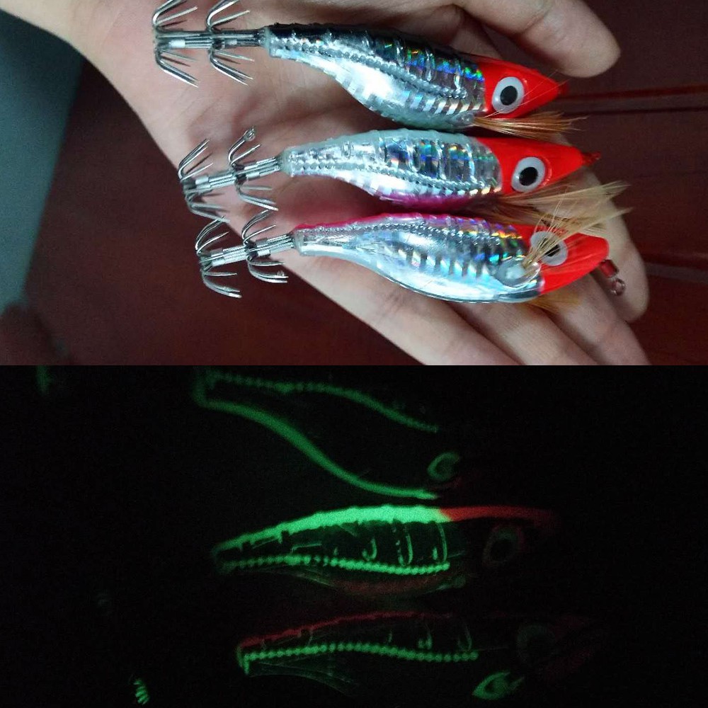 Hengjia 1pc Umpan Pancing Tiruan Bentuk Cumi-Cumi Bermata Besar 3D Eyes Shrimp Bait 9g / 10cm Floating Fishing Lure Squid Jig Hooks