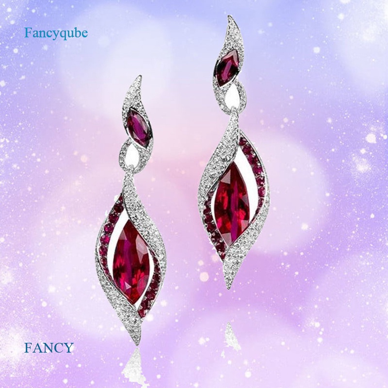 Fancyqube Fancycube Anting Drop Zircon Bentuk Mata Kuda Warna Merah Untuk Wanita