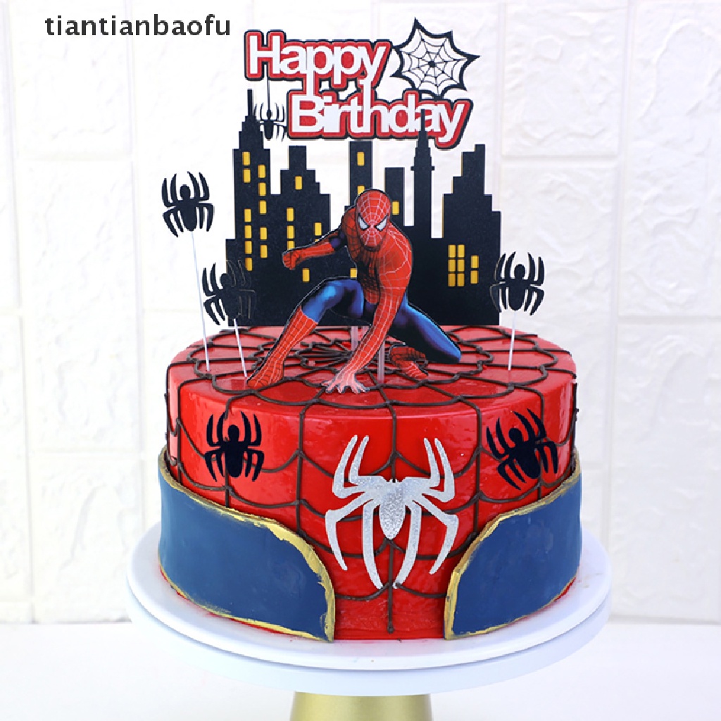 [tiantianbaofu] 1set Spider man Theme Cake Toppers for Birthday Party Cartoon Cake Deco Gifts Boutique