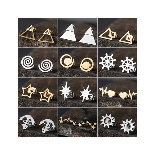 LRC Anting Tusuk Fashion Section Silver Stainless Steel Triangle Geometric Earrings V83761