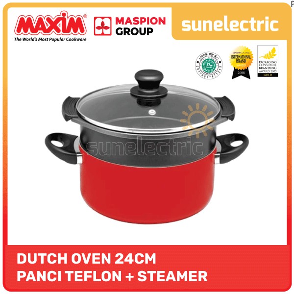 Maxim Valentino Dutch Oven + Steamer Set / Kukusan / Sarangan Dandang Teflon Anti Lengket 24 cm