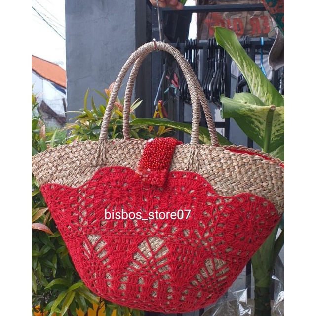 tas rajut motif laba-laba khas bali #tas anyaman mendong khas bali