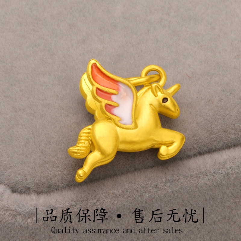 Liontin Bentuk Unicorn Pelangi 3D Lapis Emas Asli Kadar 375 Untuk Aksesoris Perhiasan Wanita