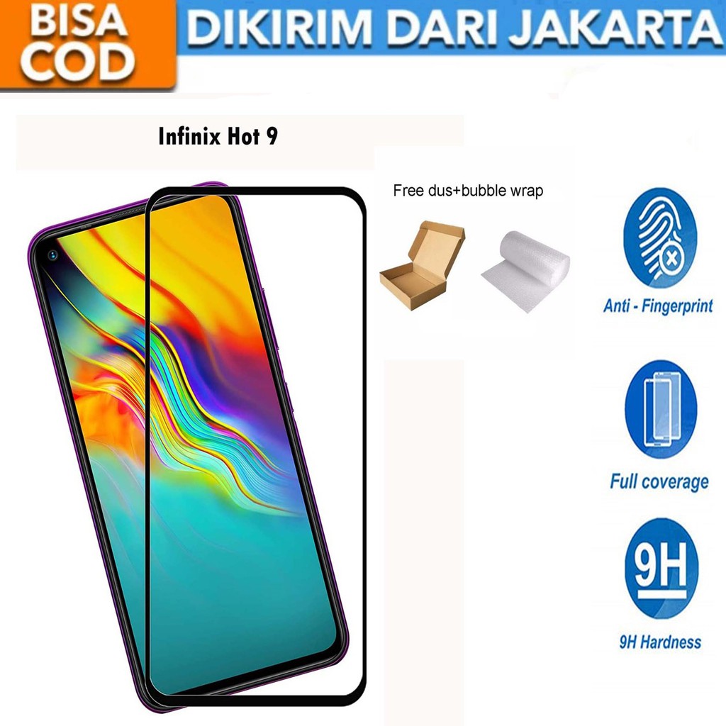 Infinix Hot 9 Full Cover/Full Screen Tempered Glass Screen Protector Anti Gores
