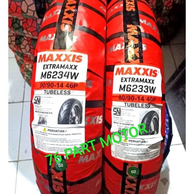 PAKET BAN TUBLES MATIC MAXXIS EXTRAMAXX 80/90 + 90/90 .RING 14 FREE PENTIL