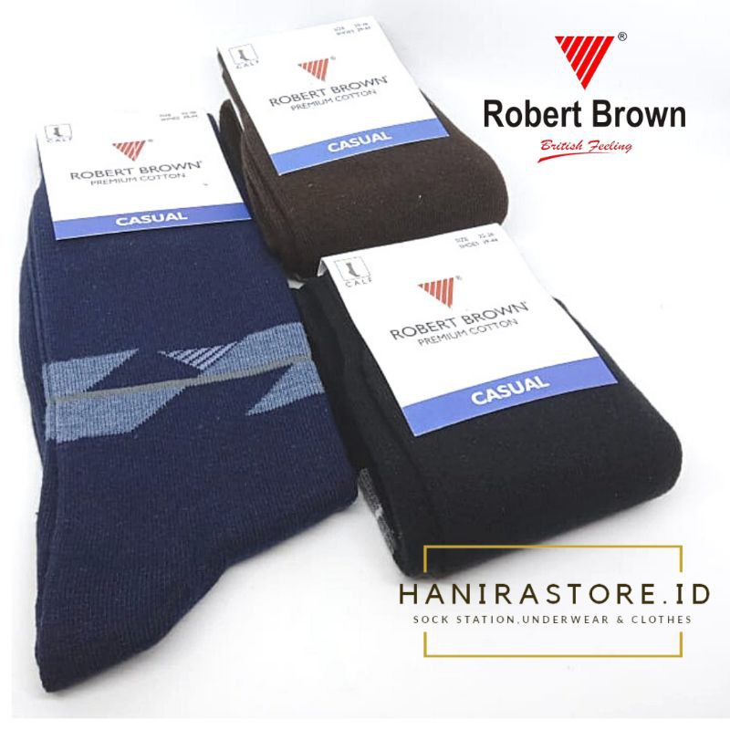 Robert Brown Kaos Kaki Casual Pria - Katun Hitam Tebal