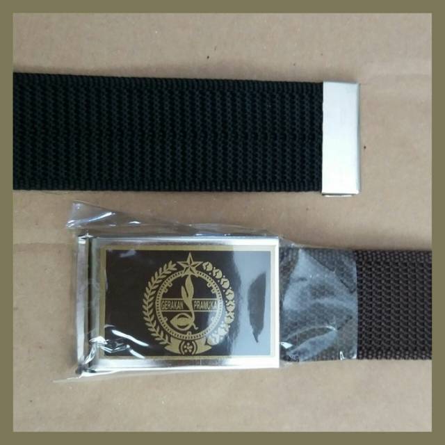 Sabuk Pramuka Nilon Coklat Gesper tunas kelapa Jepit Kecil