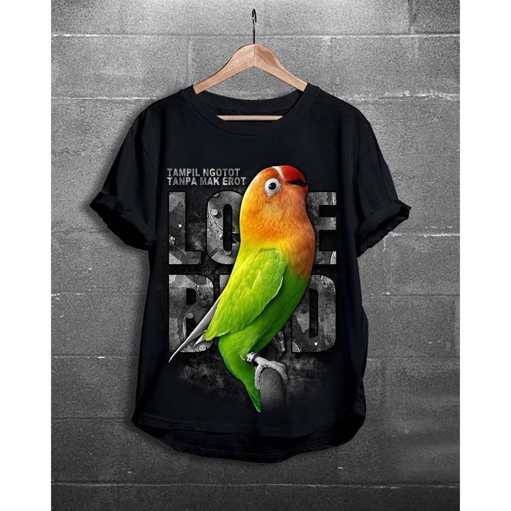 Dijual la Love bird ijo mak erot kaos pria trendi murah motif Bahan Combed  fit to L Murah