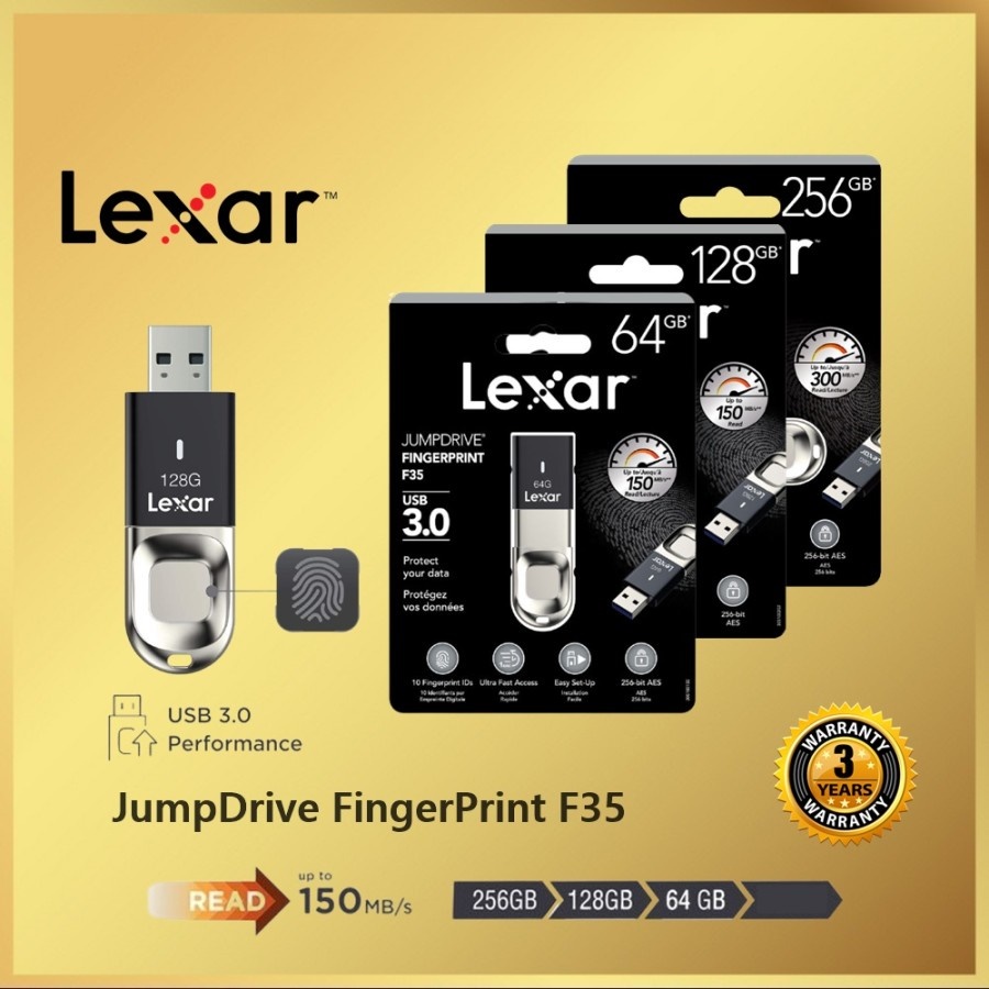 Lexar JumpDrive Fingerprint F35 FlashDisk 64GB/128GB/256GB USB 3.0