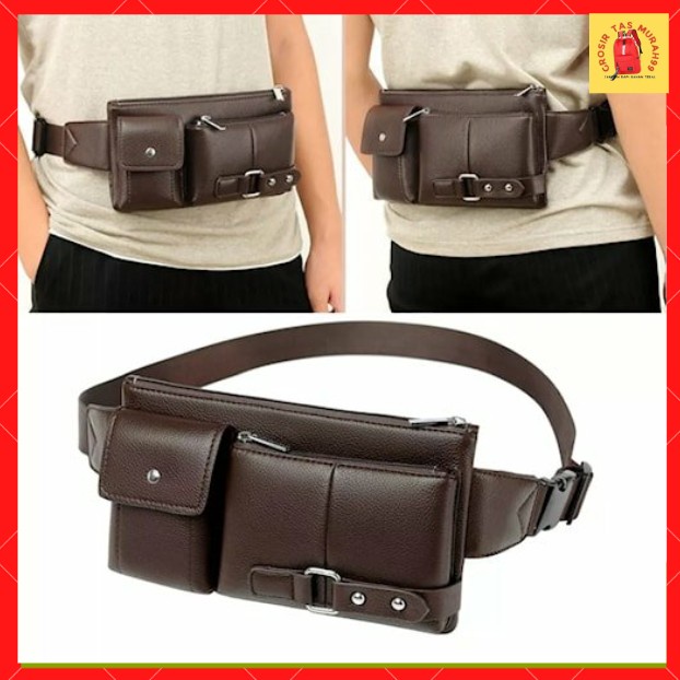 Tas Selempang Pria anti air Waist Bag Premium Kulit Industri Waterproof