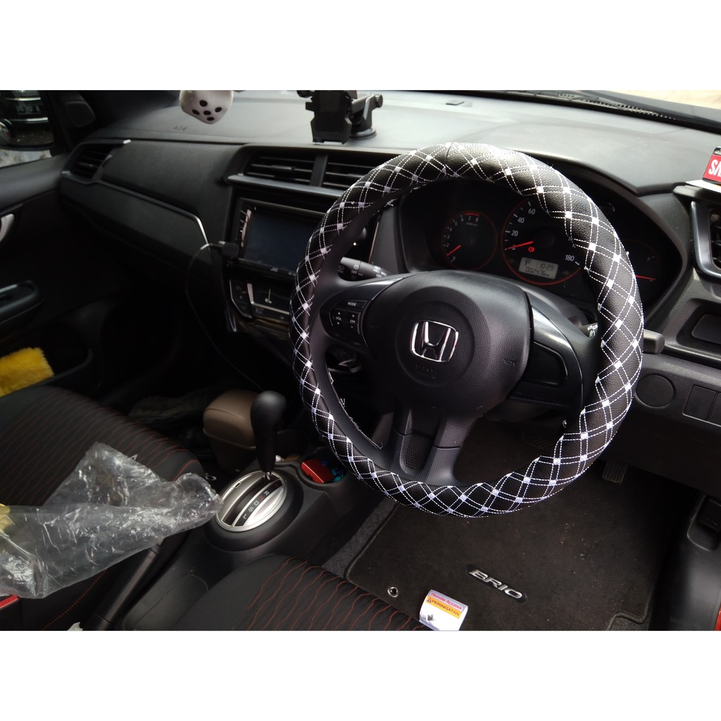 Sarung Stir Motif Mewah Steering Cover Benang Putih Cover Stir Exclusive Corak Benang Garis Putih