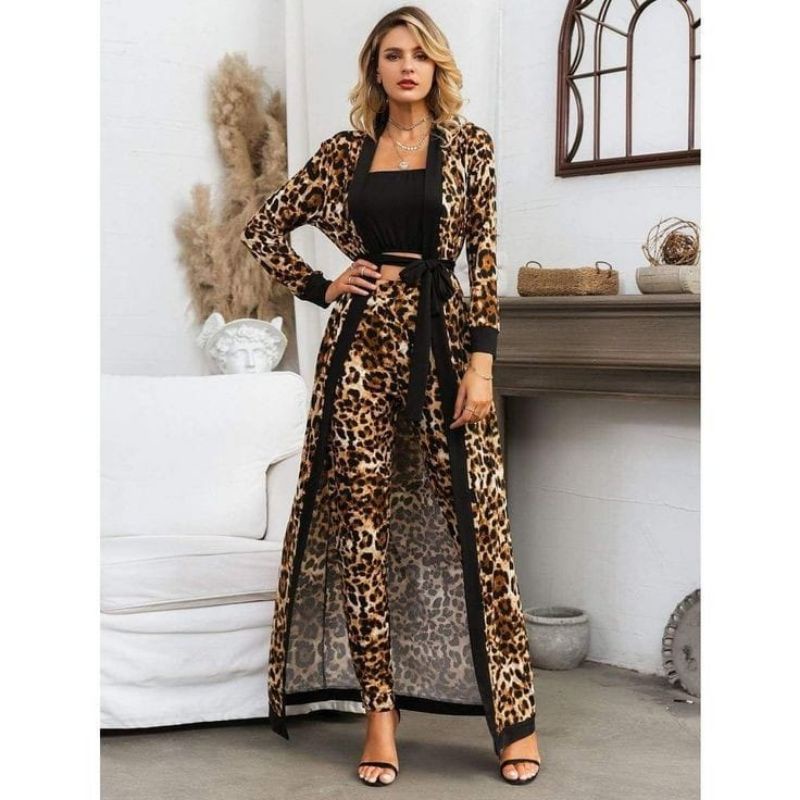 ONE SET TERBARU/ SETELAN OUTHER KIMONO LEOPARD/ OUTHER PANJANG TALI TERPISAH/ MODEL SIMPLE KEKINIAN