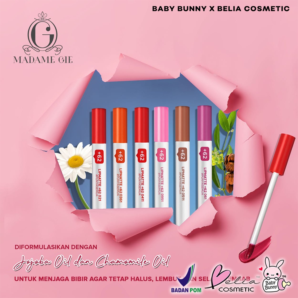 ❤ BELIA ❤ MADAME GIE +𝟲𝟮 Lip Matte Make Up Lipstick | Maskara Hitam | Bening | Clear Mascara | Waterproof | Lip Cream lipcream +62 2mL Jakarta Bali Medan Madamegie Gisella