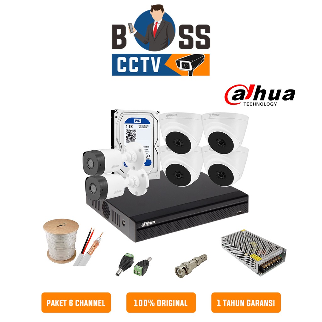 PAKET KAMERA CCTV 6 CHANNEL DAHUA COOPER 2MP