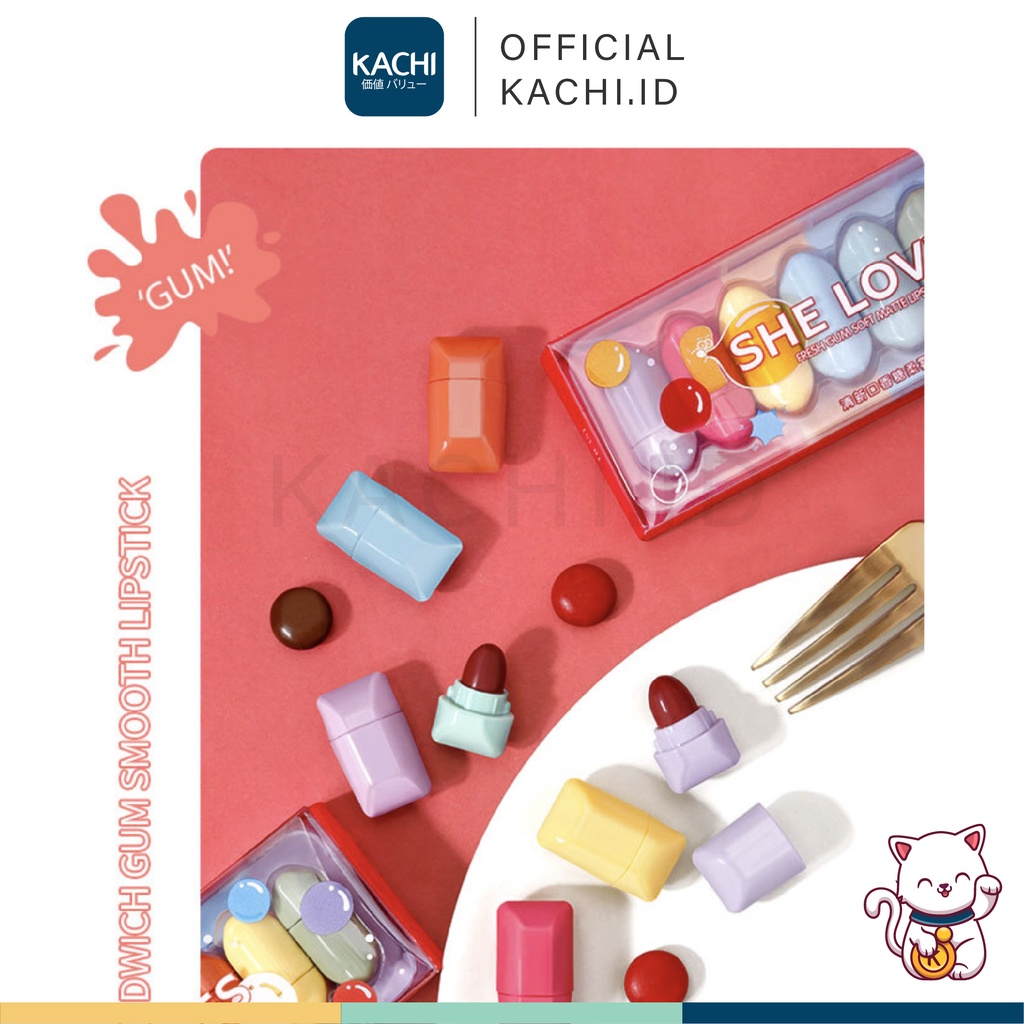 KACHI - SHE LOVES Candies Fresh Gum Soft Matte Lip Stick Set Lipstik Permen Lucu Original Sheloves Minipink SL010