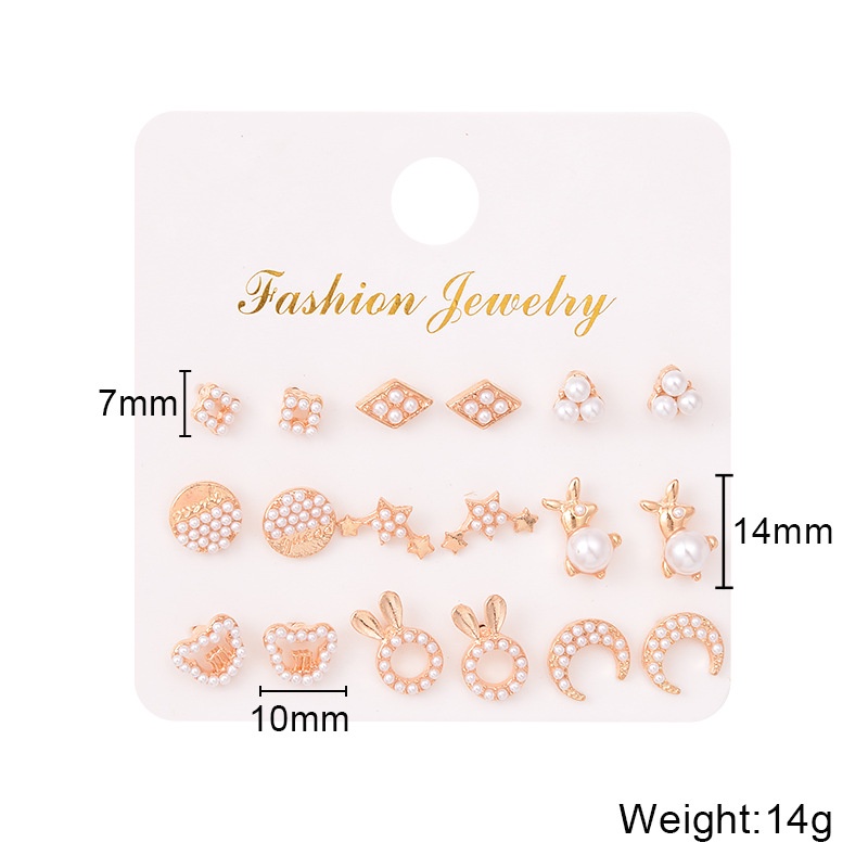 Fashion Women Jewelry Alloy Pearl Star Moon Bear Geometry Stud Earrings