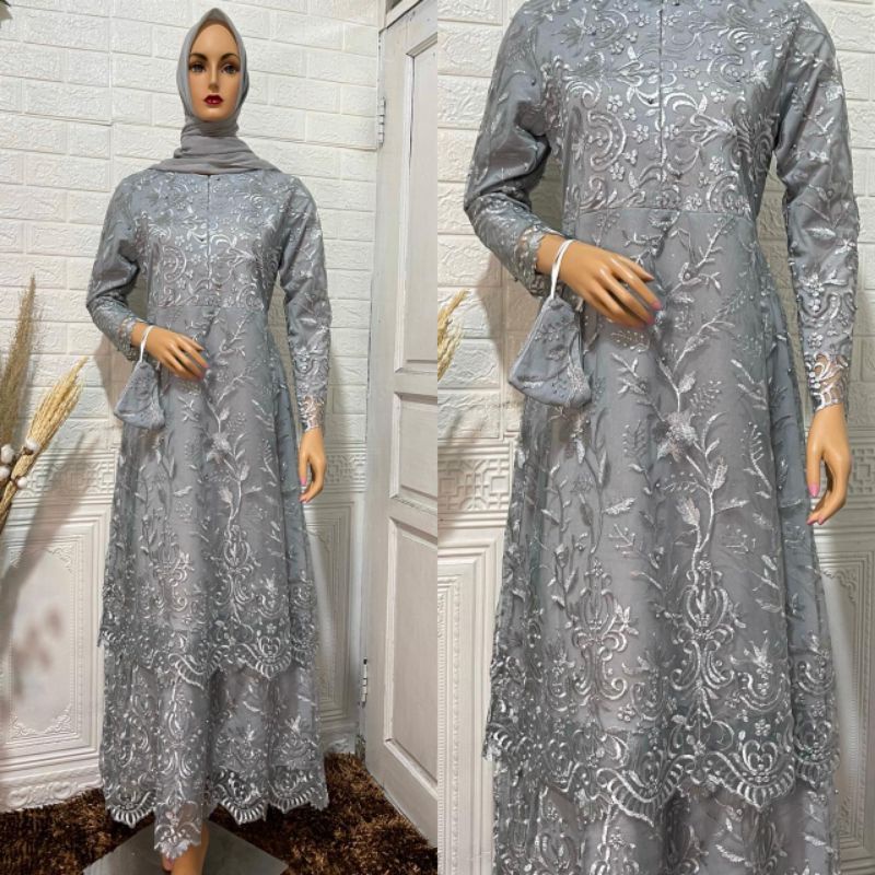 Produk original gamis tingkat melayu//gamis tulle tingkat//gamis lebaran//gamis lamaran