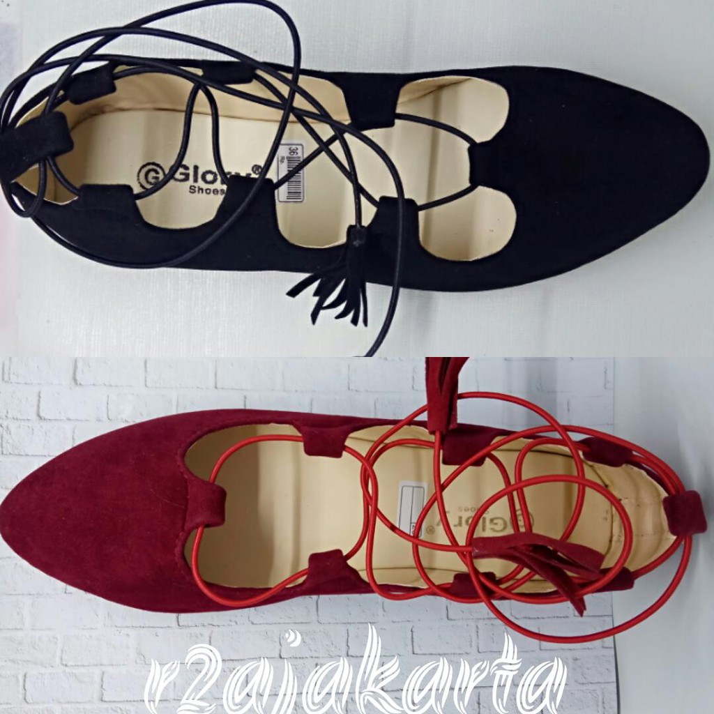 Flat shoes balerina tali karet rumbai - R2AJAKARTA