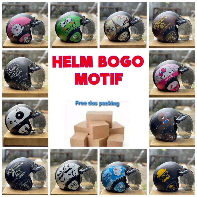 Helm bogo Motif Dewasa retro Kulit Motif + Kaca