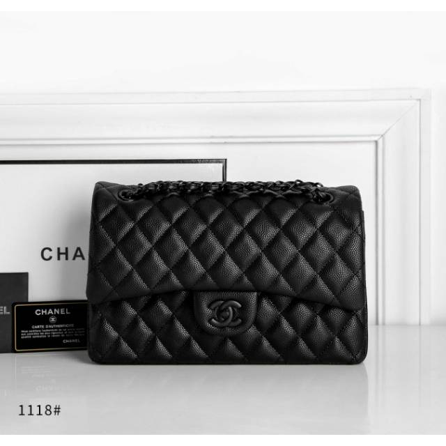 Tas Chanel Classic Flap Caviar So Black WITH BOX 1118/WB