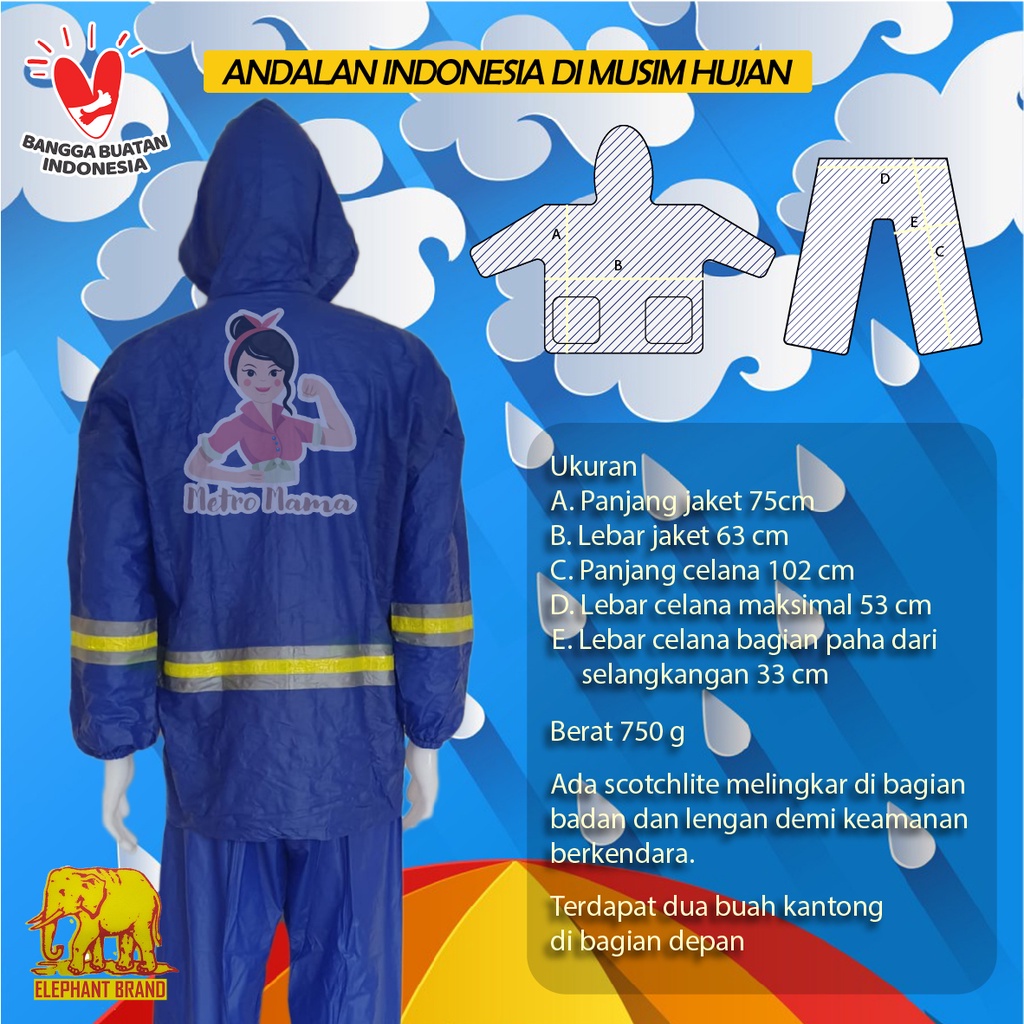 Jas Hujan Setelan Jaket Celana REFLEKTA GAJAH ASLI Mantel Original