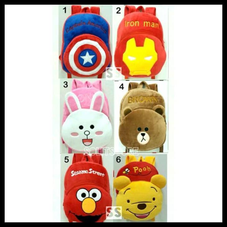 Tas Anak Ransel Boneka Capt America Ironman Cony Brown Elmo Pooh Uk L | Kode Barang : Ts2189