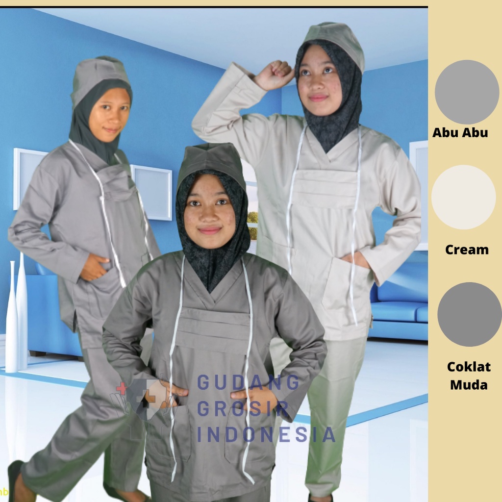 (Original) BAJU OK MEDIS WARNA COKLAT MUDA SCRUB OKA LENGAN PANJANG & PENDEK HARGA MURAH Exp Lama