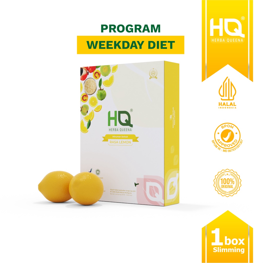 HQ Herba Queena Slimming Minuman Serbuk Rasa Lemon 100% Herbal (Program Weekday Diet) 1 Box