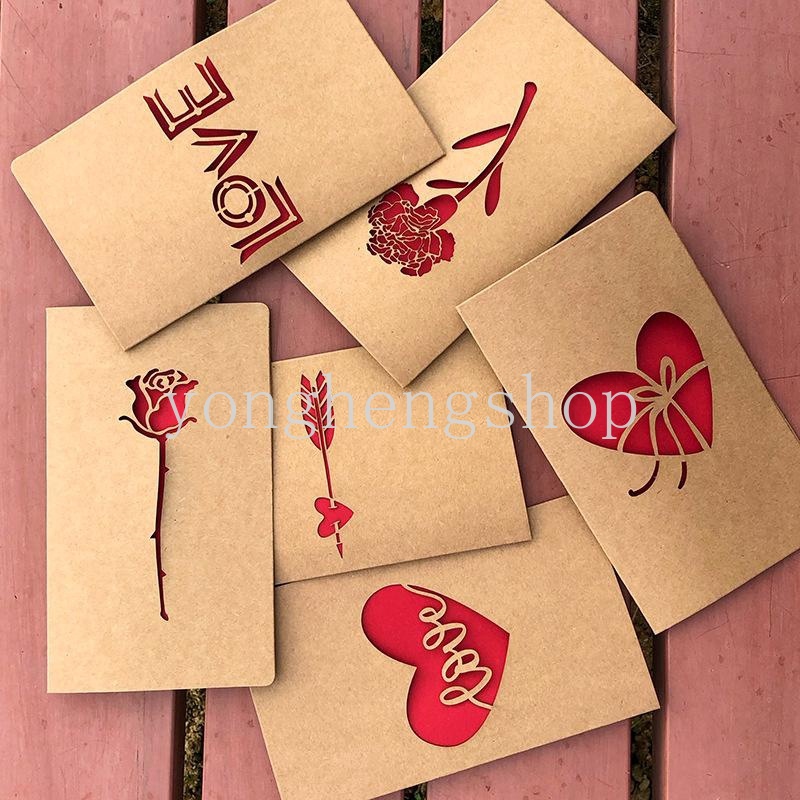 Kartu Ucapan Undangan Ulang Tahun / Valentine / Liburan Desain Hati Hollow Bahan Kertas Kraft