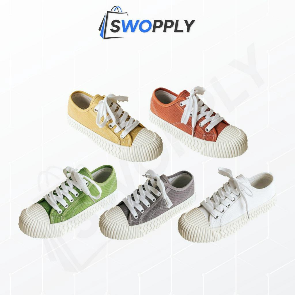 Swopply SHS022 Sepatu Sneakers Warna Bertali Kasual Wanita Ulzzang Korea Style Woman Casual Fashion Shoes