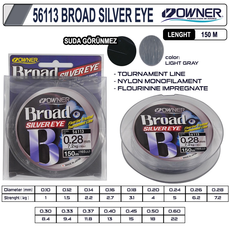 SENAR / LINE MONO OWNER BROAD SILVER EYE 300m (Color LIGHT GREY)