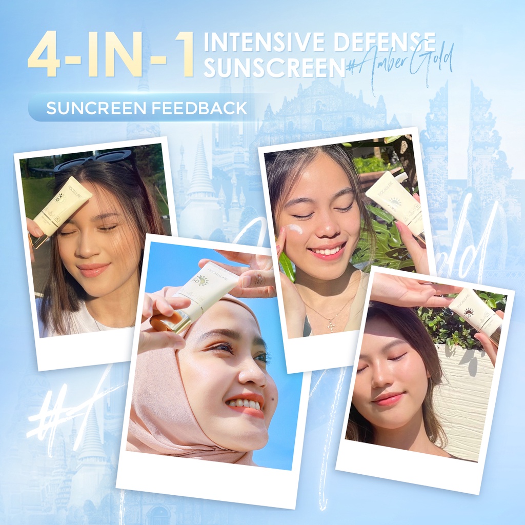 FOCALLURE #AmberGold 4-in-1 Intensive Defense Sunscreen Gel SPF50PA+++ 0% Alcohol Hyaluronic Acid Melembabkan Non-comedogenic