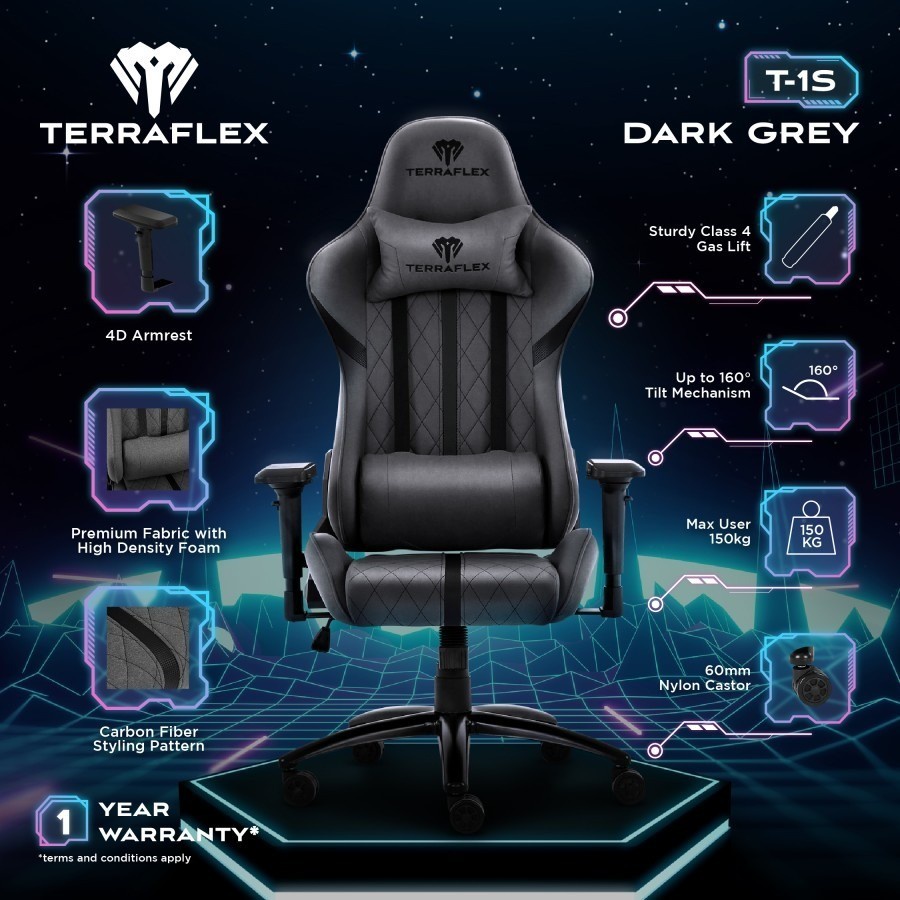 Terraflex T1S / T-1S Soft Fabric Series Gaming Chair / Kursi Gaming