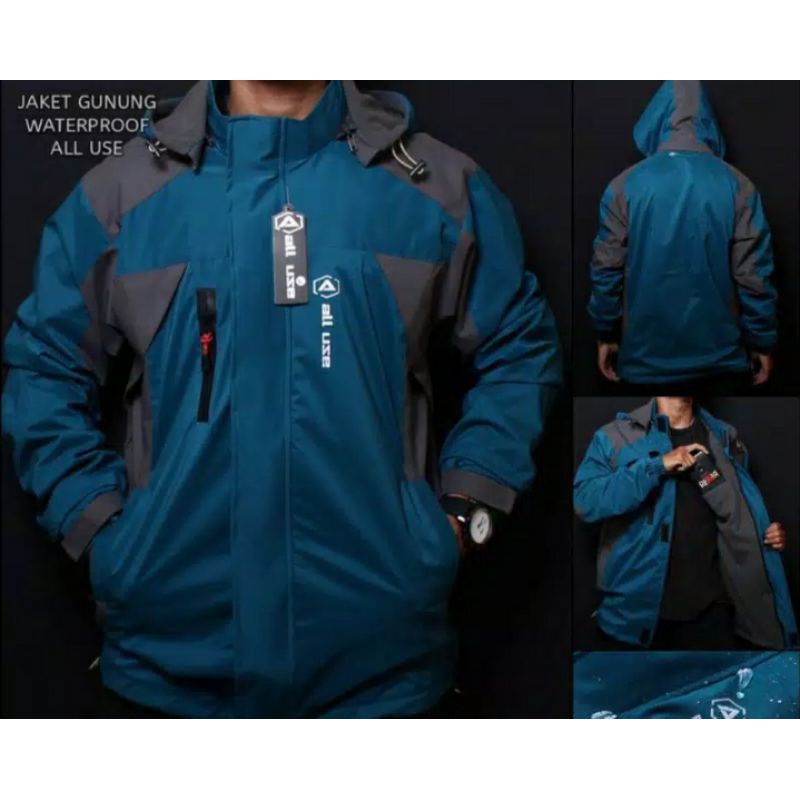 JAKET GUNUNG ANTI AIR WATERPROOF JAKET PRIA ORIGINAL ALL USE BIRU PETRO