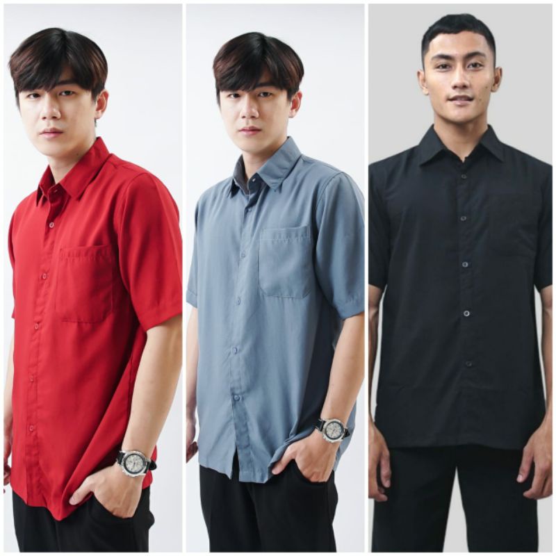 KEMEJA POLOS PRIA LENGAN PENDEK BAHAN COTTON RAYON