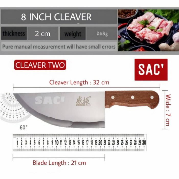 misi- Chef Knife Meat Cleaver Kitchen Golok Pisau Daging Stainless Steel 420